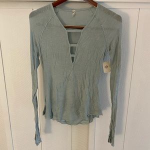 Free People Women’s Blue Long Sleeve with Cut Outs